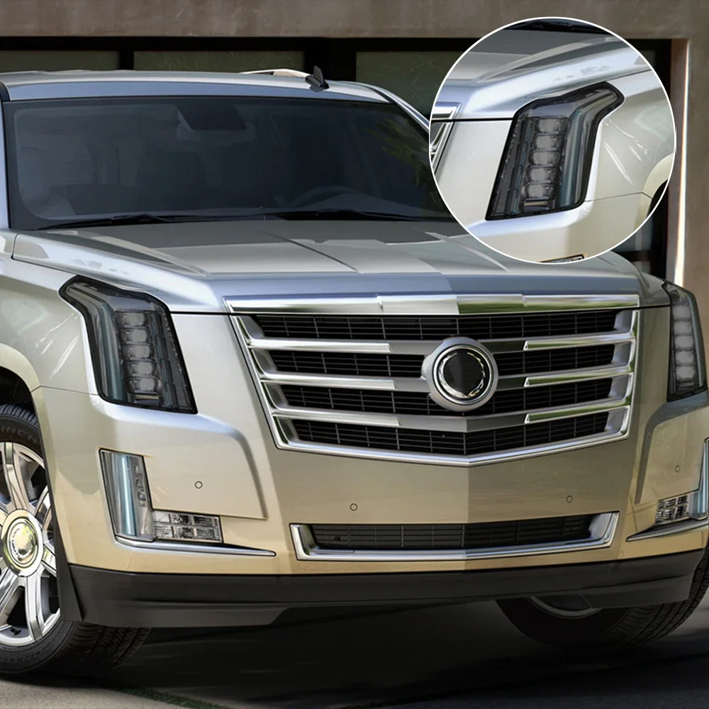 High-Gloss Smoke Black TPU Headlight Protective Film for Cadillac Escalade /IQ Pre-Cut PPF Anti-Scratch Vinyl Wrapping Kit