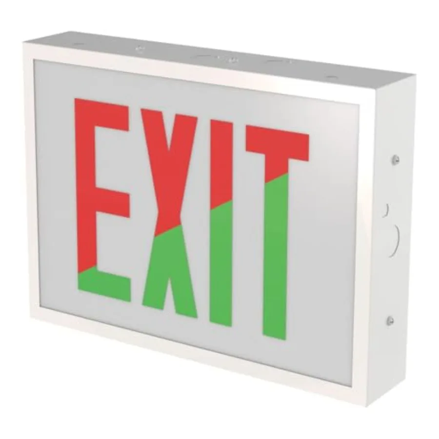 

Indura TCE Exit Sign with LED Light Source, Steel Construction, Switchable Red and Green Colors, Double Face Option, Ni-MH Batt