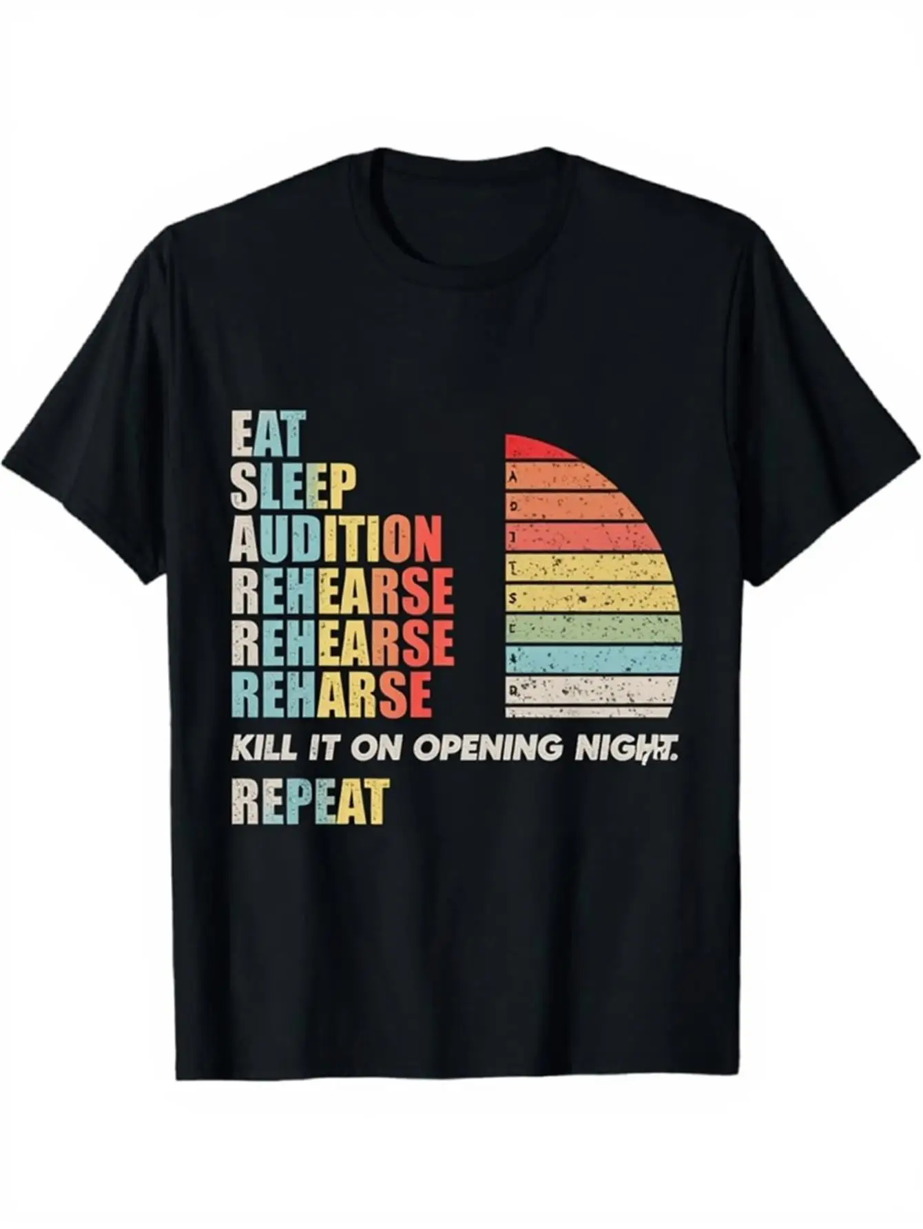 

Black Graphic T-Shirt Eat Sleep Rehearse Repeat Vintage Retro Music Band Concert Casual Daily Crewneck Tee