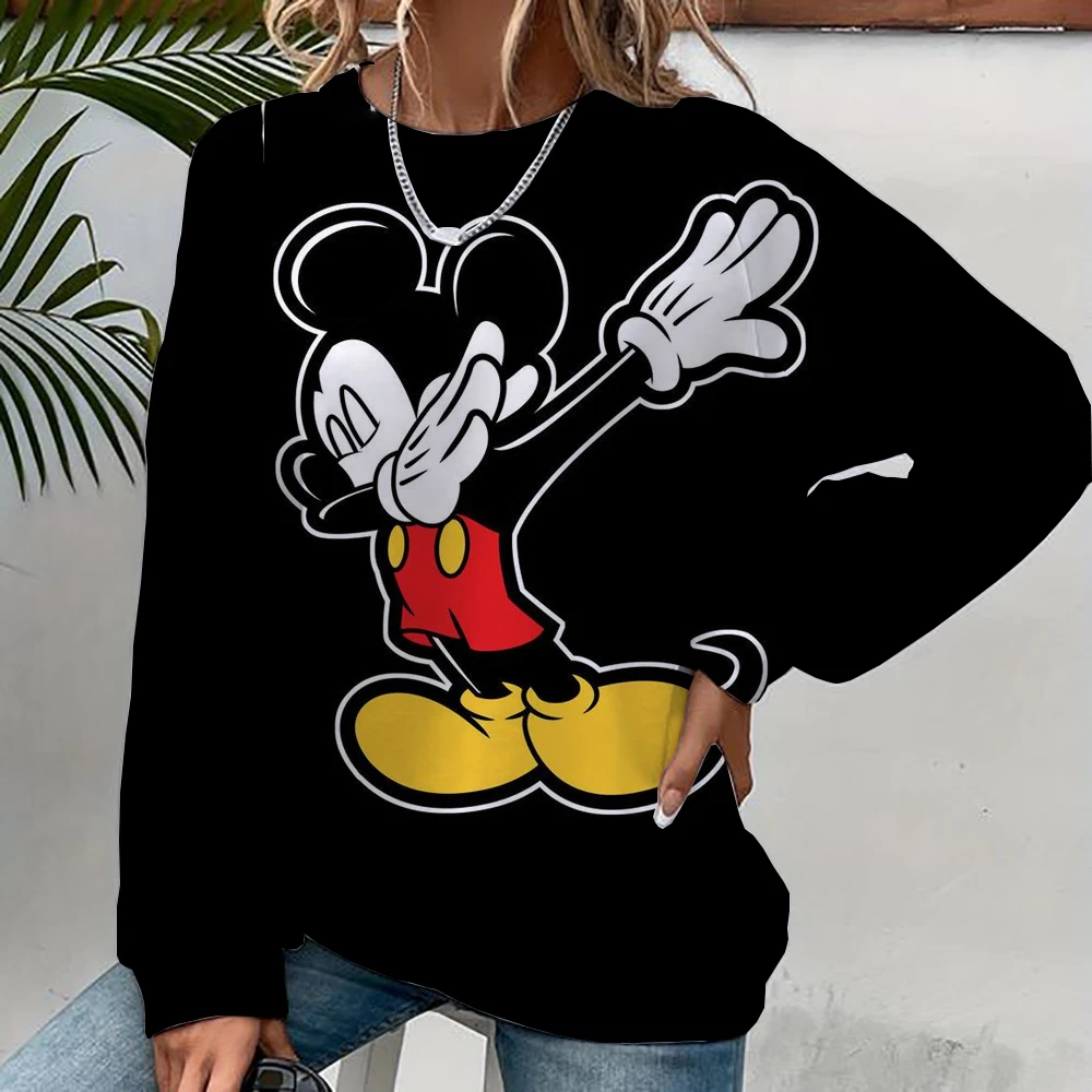 Women\'s Mickey Mouse Printed Sweatshirt, High Street Women\'s Hoodie, Y2K Pattern Clothing, Casual Round Neck Sweater