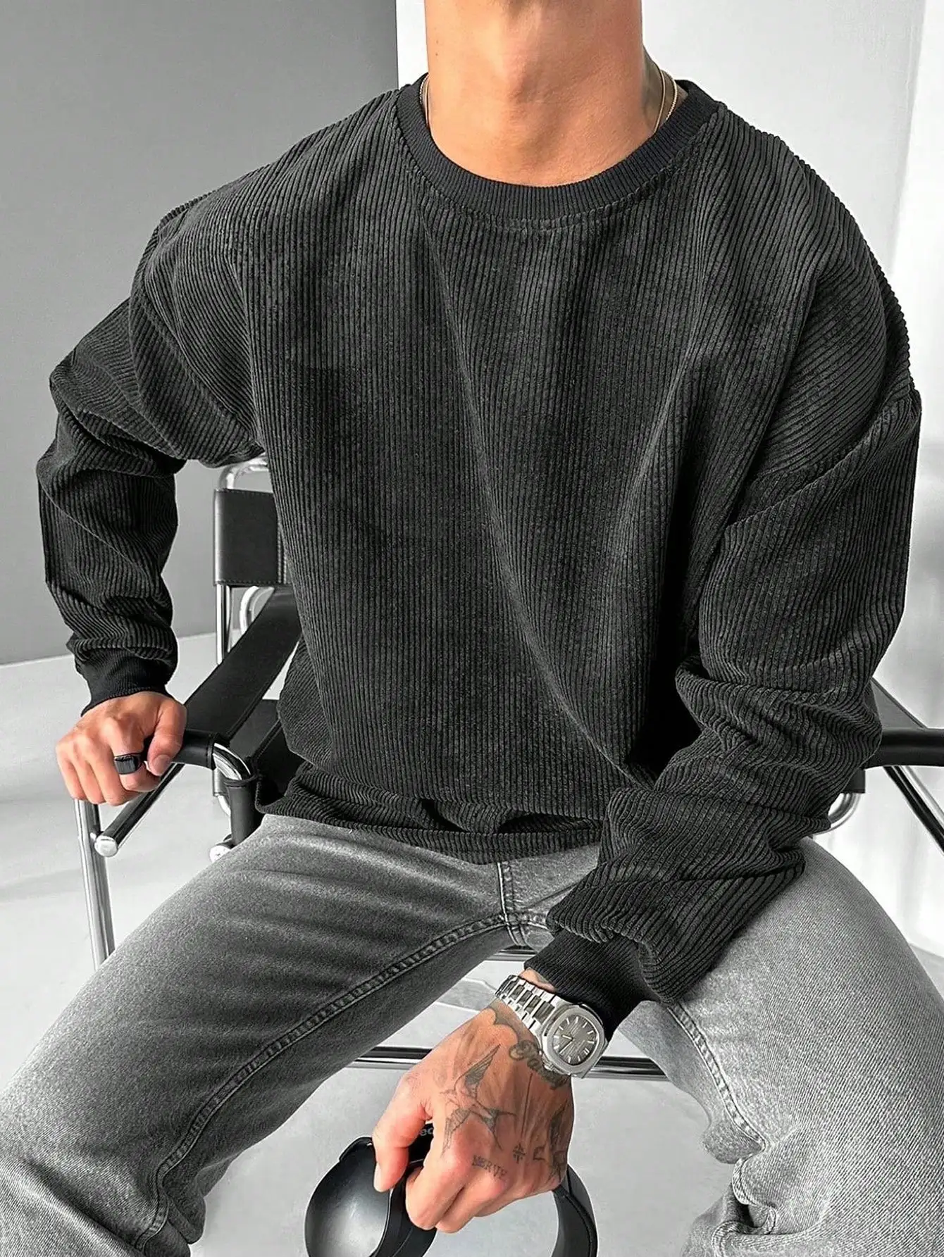 

Мужская повседневная вельветовая толстовка с длинным рукавом, осенне-зимний свободный топ