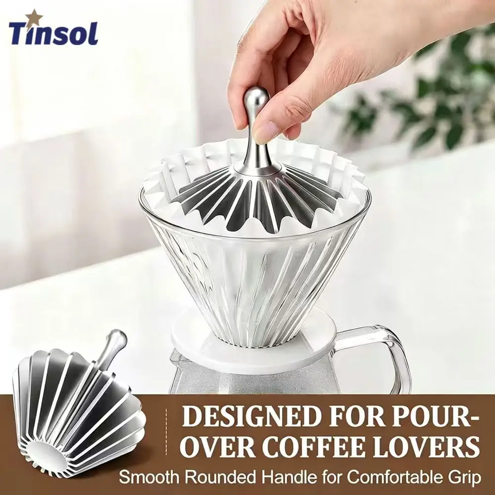 Aluminum Alloy Filter Paper Press Compatible with V60 and Basket-Style Filter Papers Pour-Over Coffee Filter Paper Forming Tool