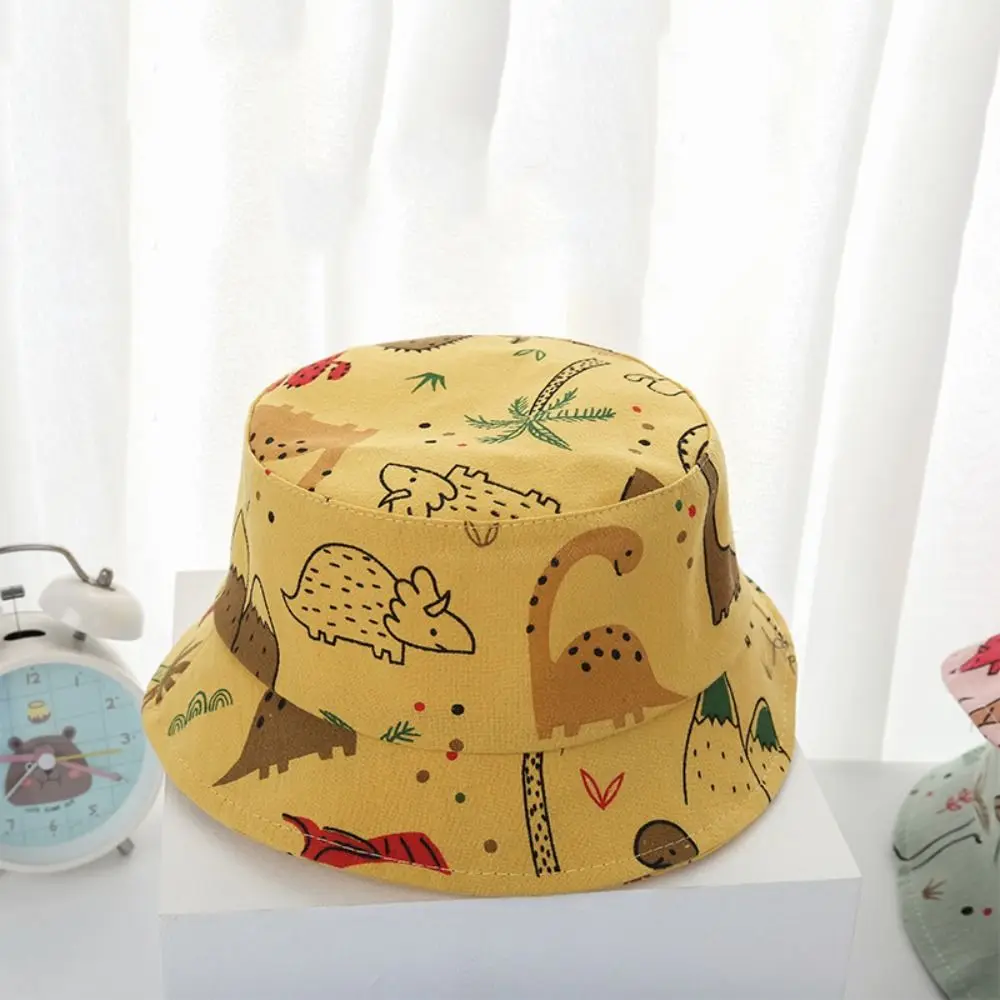 Gorros de cubo con estampado de dinosaurio para bebé, sombrero de pescador infantil de dibujos animados, sombrero de Sol de Panamá para niño y niña