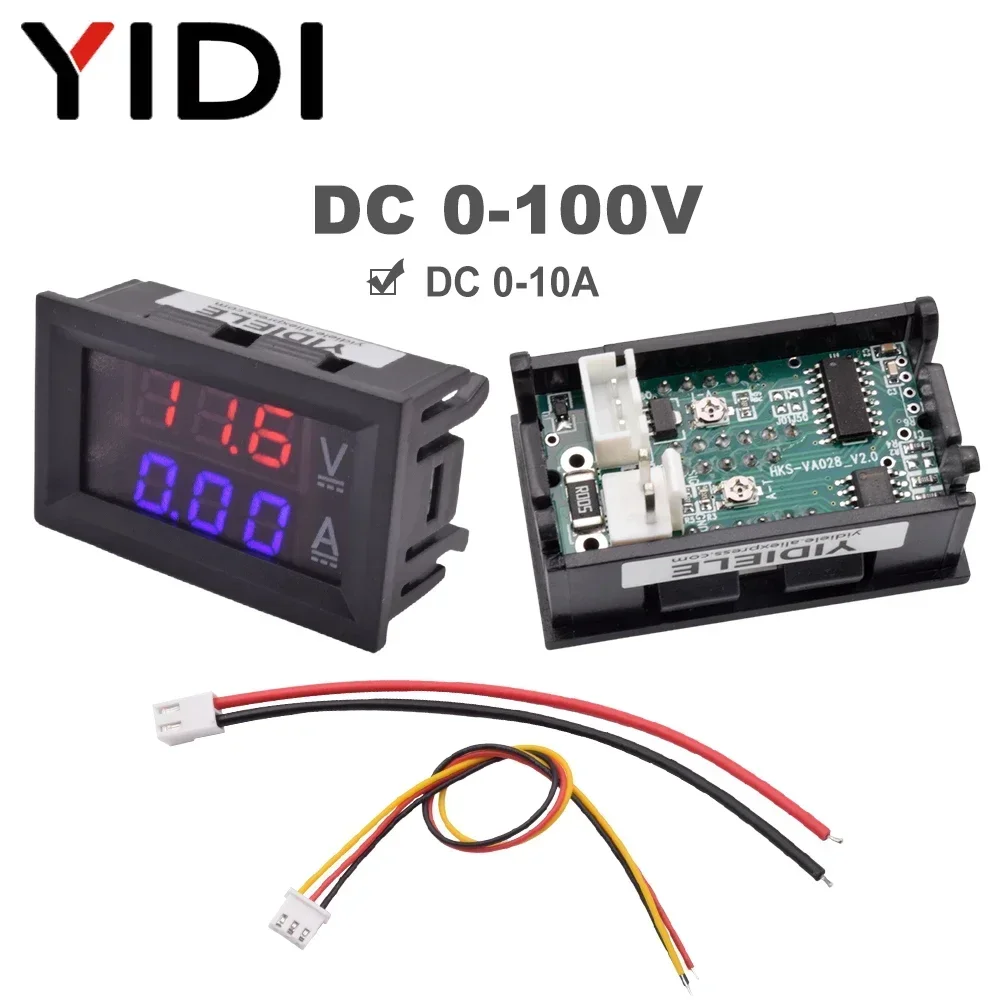 5/10pcs 0.56 Red Blue LED Current Voltage Meter Digital Voltmeter Ammeter Amp Detector Monitor DC 0-100V 10A Calibrate Reading