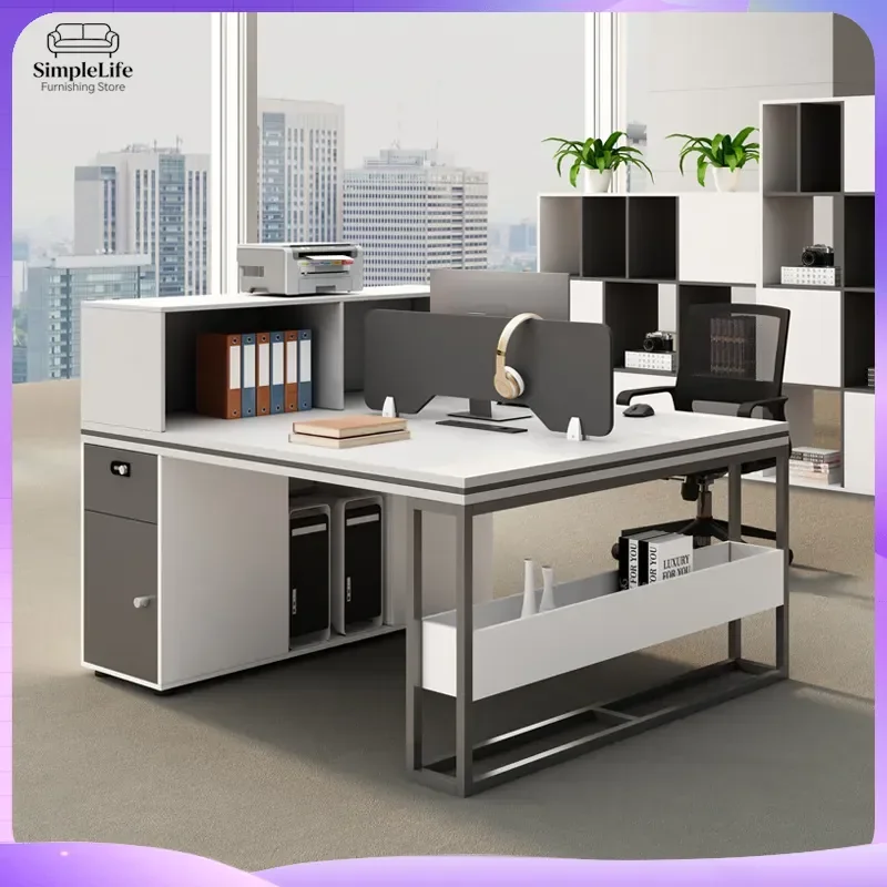 Modern Office Desk Set 2 4 6 Person Workstation with Ergonomic Chairs Adjustable Height L-Shaped Desk for Home Office