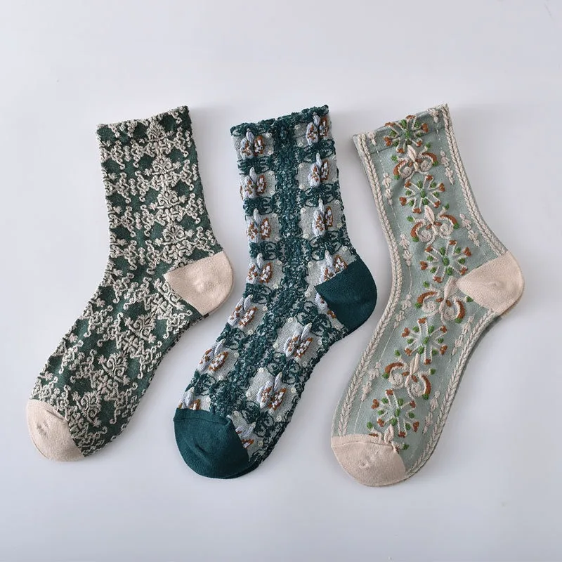 5/10 Paar Damen-Socken mit Retro-Aufdruck, mittellang, Blumenmuster, schweißableitend, atmungsaktiv, weich, bequem, Sport- und Freizeitsocken ﻿ – Detail 9