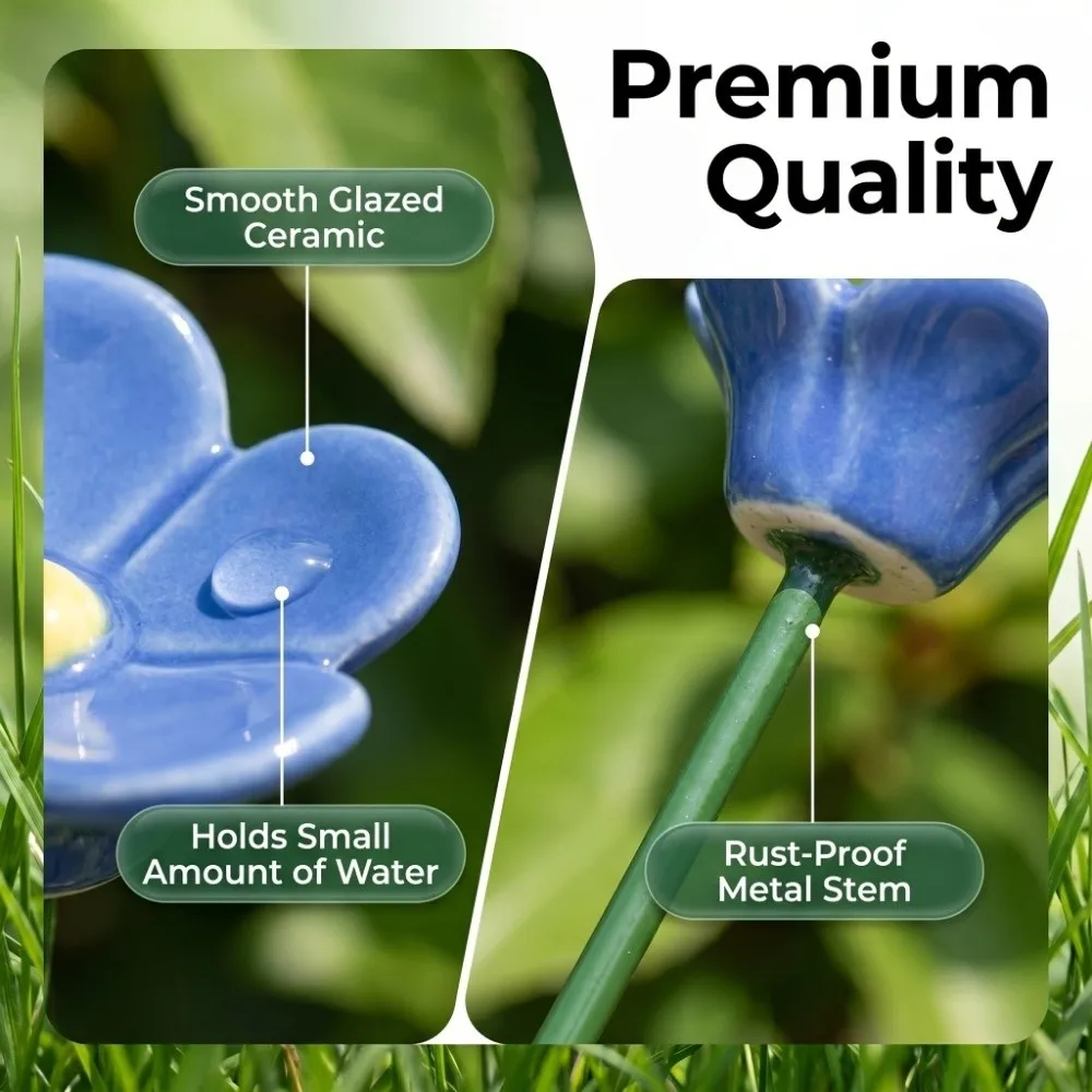 3 pcs Flower Shape Bee Butterfly Water Dispenser Garden Decoration DIY Bee Watering Station Gifts Ceramic Insect Drinking Cup