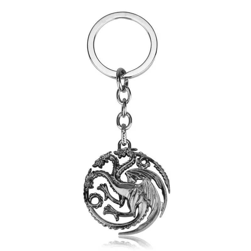 House Targaryen Badge Keychain Wolf Head Drodon Rhaegal Blood Dragon Stark Family Winterfell Hollow Pendant Gift Trinket image 4