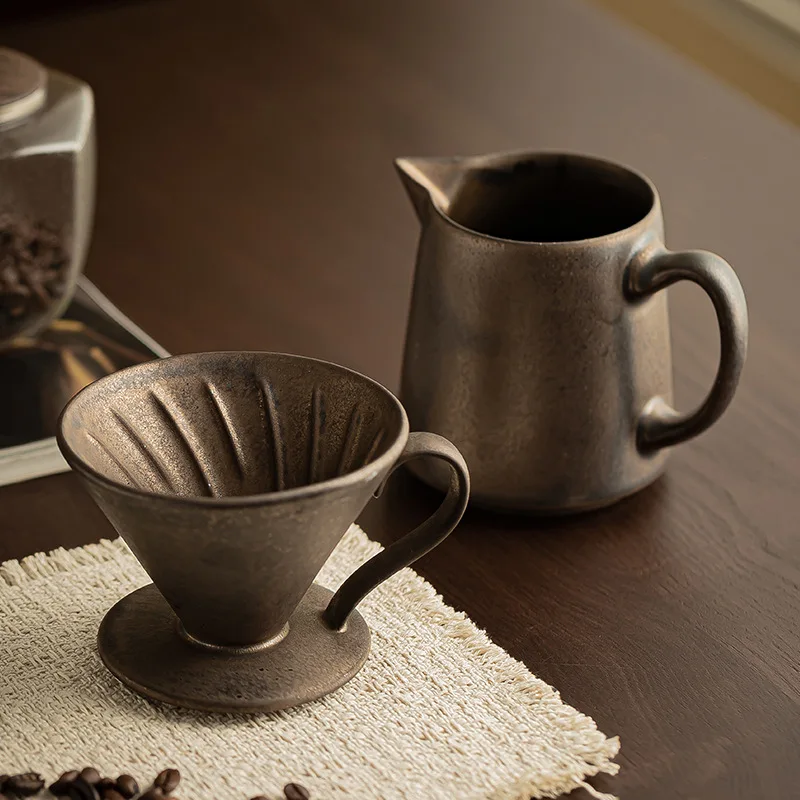 Household Coffee Pot,  Hand-brewed Drip Coffee Filter, Gilt Ceramic Set, American Coffee Sharing Pot Set.