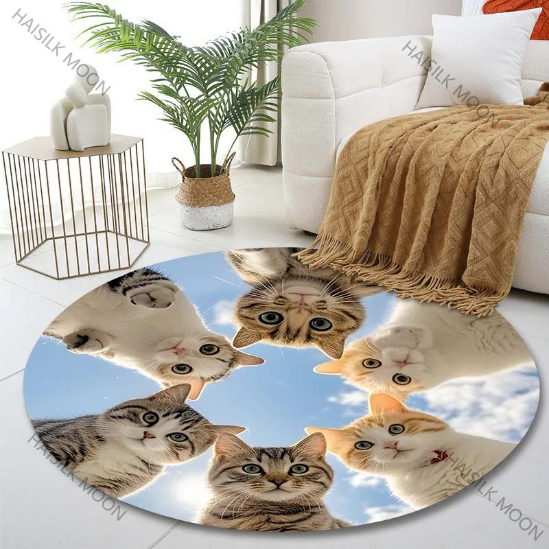Multiple sizes Six cats looking up sky Print Round Carpet Living Room Bedroom Table Chair Sofa Decorative Carpet Luxury gifts