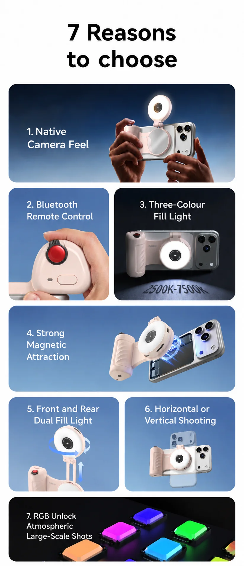 TELESIN Magnetisches RGB-Füllicht Handy-Kamera-Aufnahmegriff Telefonhalter Aufnahmehilfe Fernbedienungsgriff für Smartphones – Detail 2
