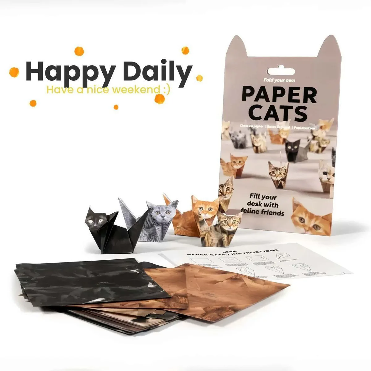 

50 Sheets DIY Origami Paper Cats 5 Breeds Fun Handmade Folding Paper Set Cute 3D Desk Decor Toy for Kids Adults Beginners Gift