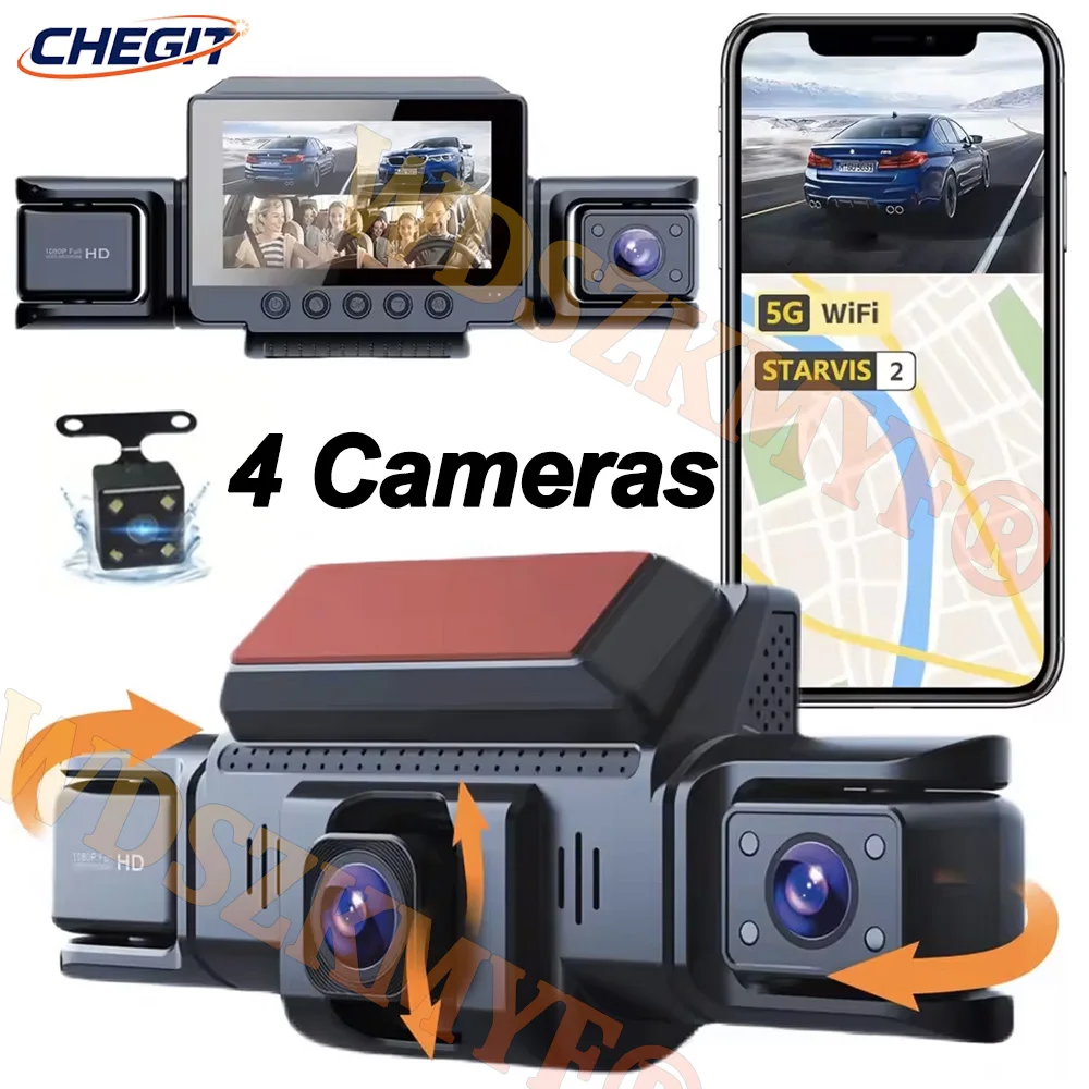 

4-канальный Wi-Fi видеорегистратор FHD 1080P для автомобиля, 360-градусная камера DVR (передняя, левая, правая, задняя), режим парковки 24 часа, ИК ночное видение, приложение, черный ящик