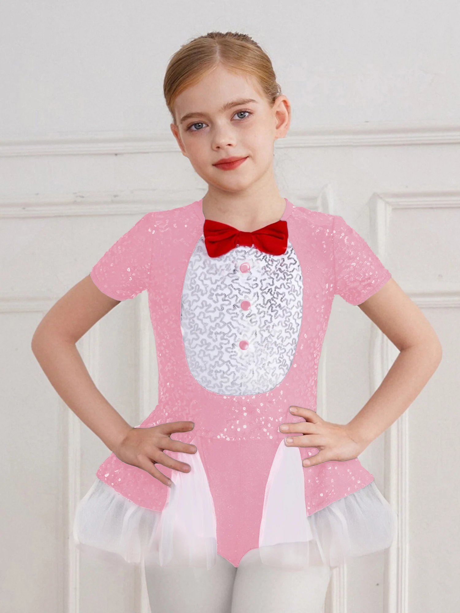 Kids Girls Halloween Party Fancy Dress Penguin Costume Bow Tie Sequins Dress Children Animal Cosplay Clothing Carnival Outfits
