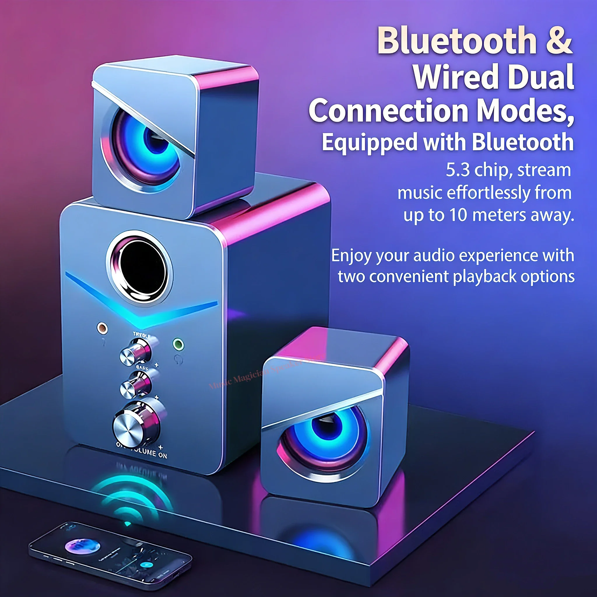 

Bluetooth-колонка для домашнего кинотеатра, мини-колонки с мощными басами, аудиосистема для ПК, телефона, MP3-плеера, сабвуфер, саундбар
