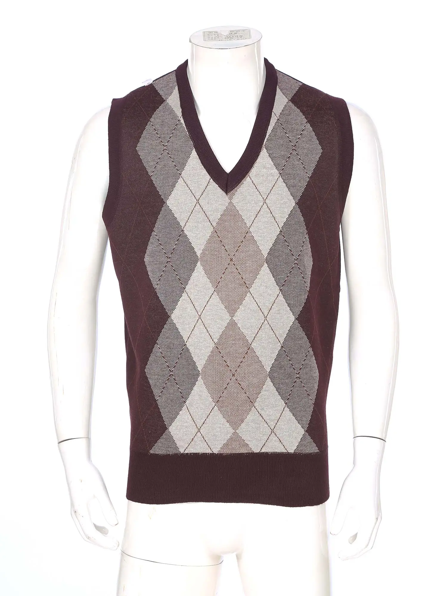 Mens Argyle Fleece Lined Sweater Vest Knitwear Contrast Color V Neck Sleeveless Knitted Pullover for Work Office Holiday Travel