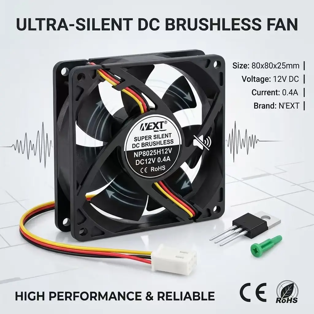 For NEXT NP8025H12V DC 12V 0.4A 1.2A 8025 80x80x25mm Ultra Silent Brushless Server Inverter Cabinet 3Pin PWM Axial Cooling Fan