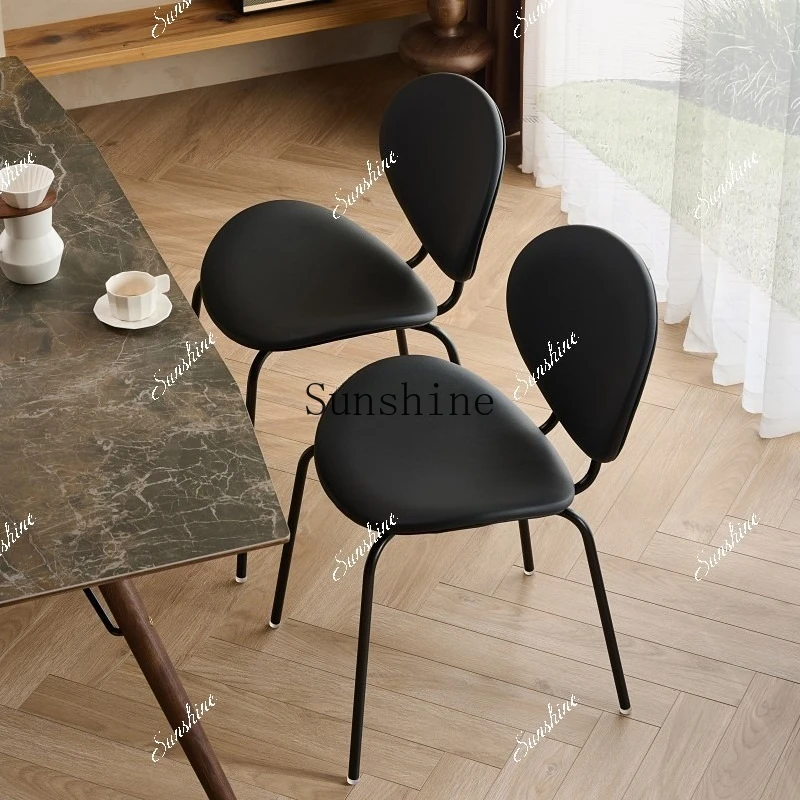 Nordic modern simple wrought iron dining chair medium antique black leather restaurant backrest shell chair