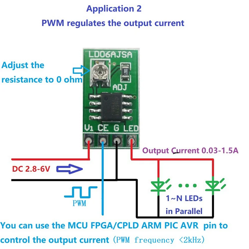 A72Z 2X DC 3.3V 3.7V 5V LED Driver 30-1500MA Constant Current Adjustable Module PWM Control Board For USB 18650 Li-