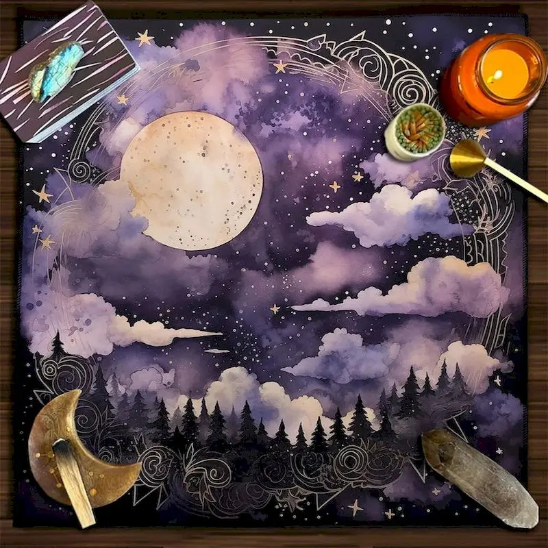 VIKAMA Raven & Astrology Wheel Tarot Tablecloth, 6 Assorted Designs, Divination Decor for Witchcraft Wicca