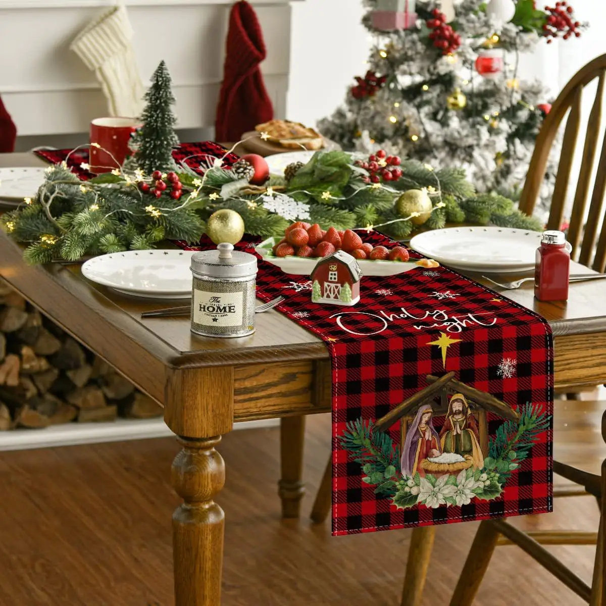 Christmas Plaid Snowflake Pattern Tablecloth Linen Stain Resistant Tablecloth Christmas Decoration Restaurant Decoration