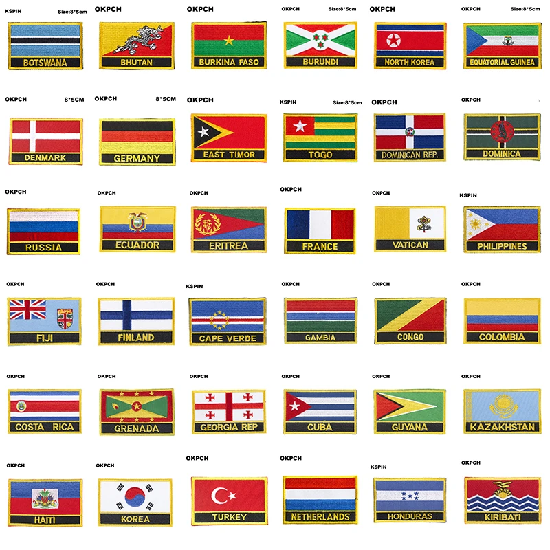 

Botswana Bhutan North Korea Germany Dominican Rep. France Philippines Colombia cuba National Flag Flag Embroidery Patch Badge