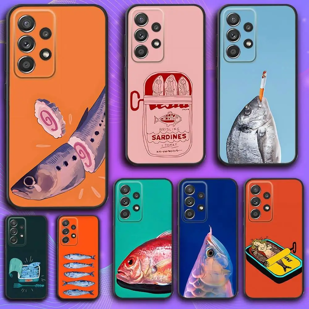 

Fish Funny Sardines Phone Case For Samsung S 25,24,23,22,30,21,10,9,Ultra,Plus,Lite,FE,4,5 G Soft Black Case