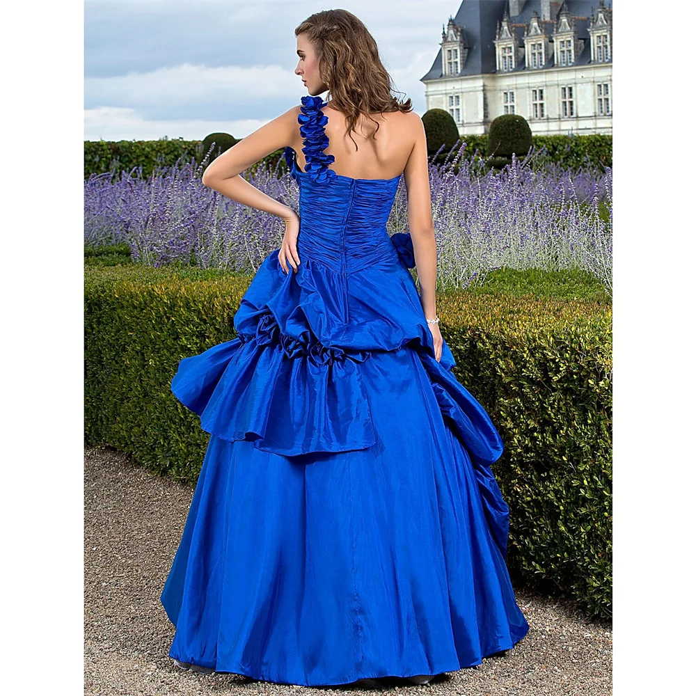 Robe de Bal Vintage de Quinceanera, Tenue de Soirée Formelle, en Fibre, Longueur au Sol, en Taffetas avec Jupe Froncée