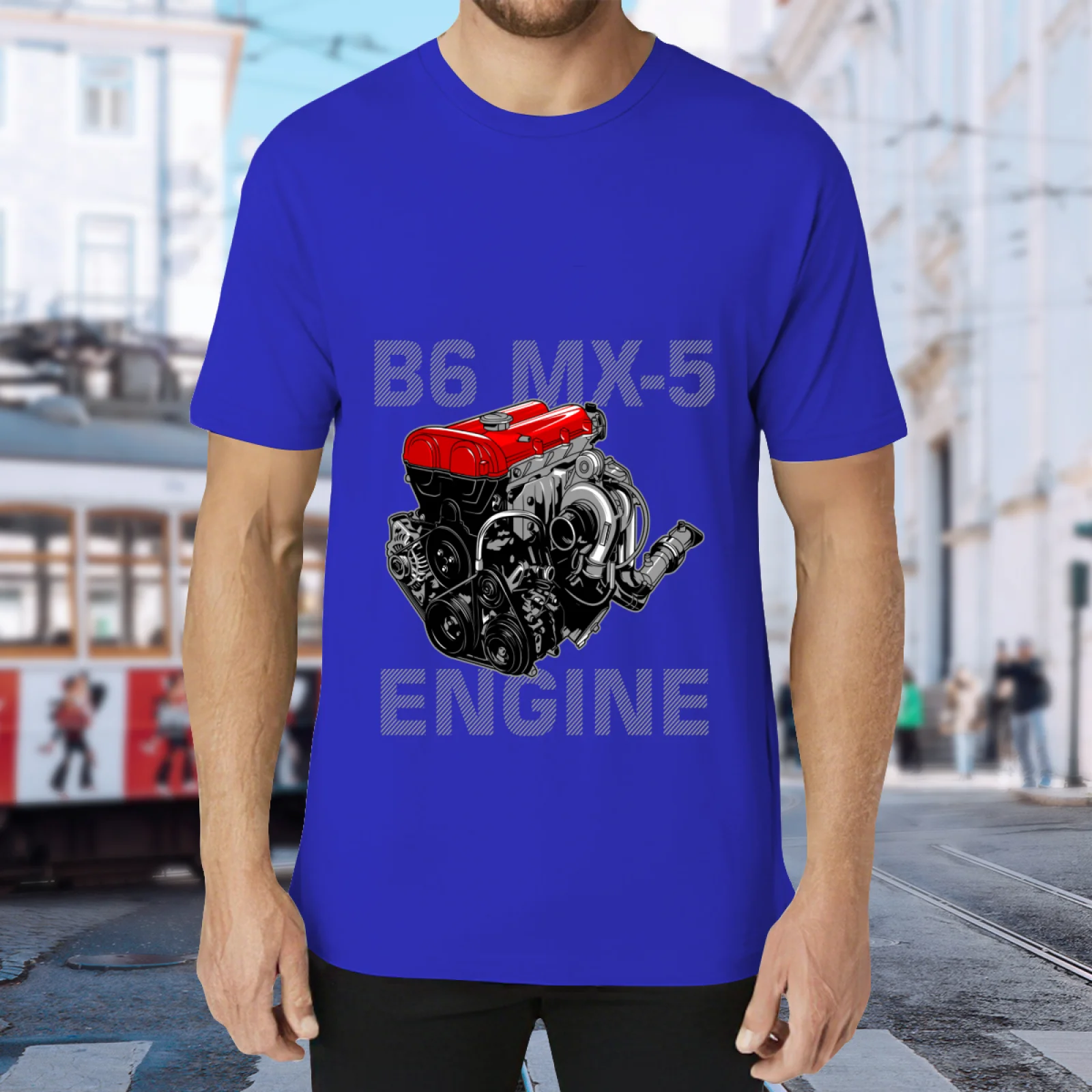 Retro JDM Car Engine Graphic Tee, B6 MX-5 Blueprint Shirt, Men's Casual Automotive Gift T-Shirt