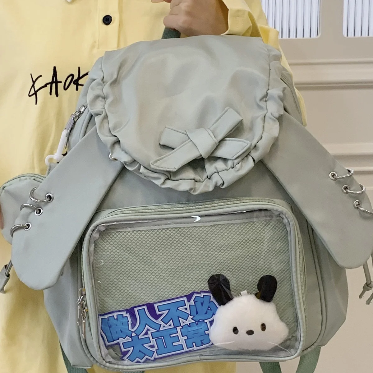 Harajuku Ruffled Japanese Y2k Backpack Women Transparent Pocket Lolita Schoolbag High Capacity Preppy Itabag Rabbit Ear Knapsack