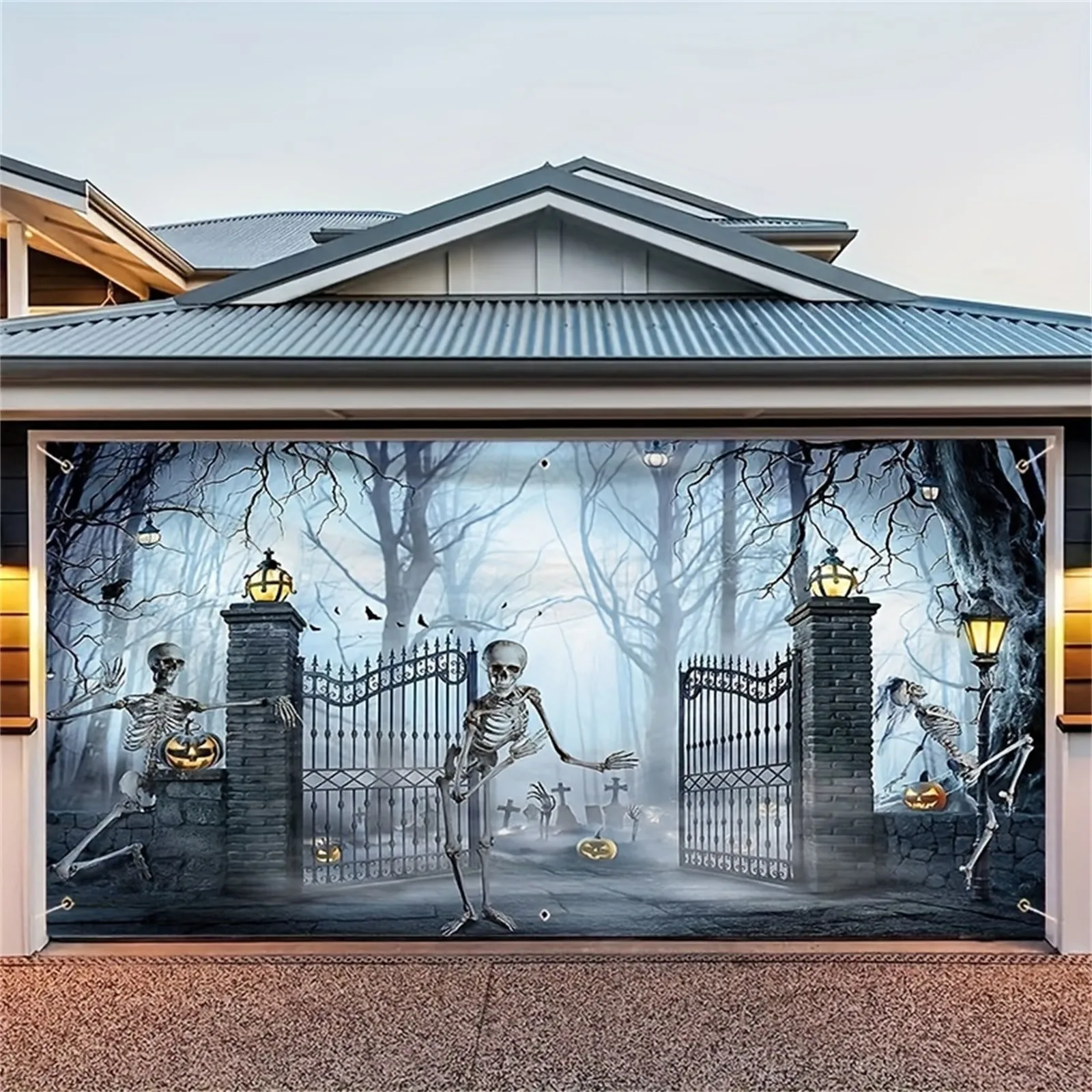 

Halloween Photo Background Horror Halloween Garage Banner Witch Moon Night Birthday Party Decoration Photo Background