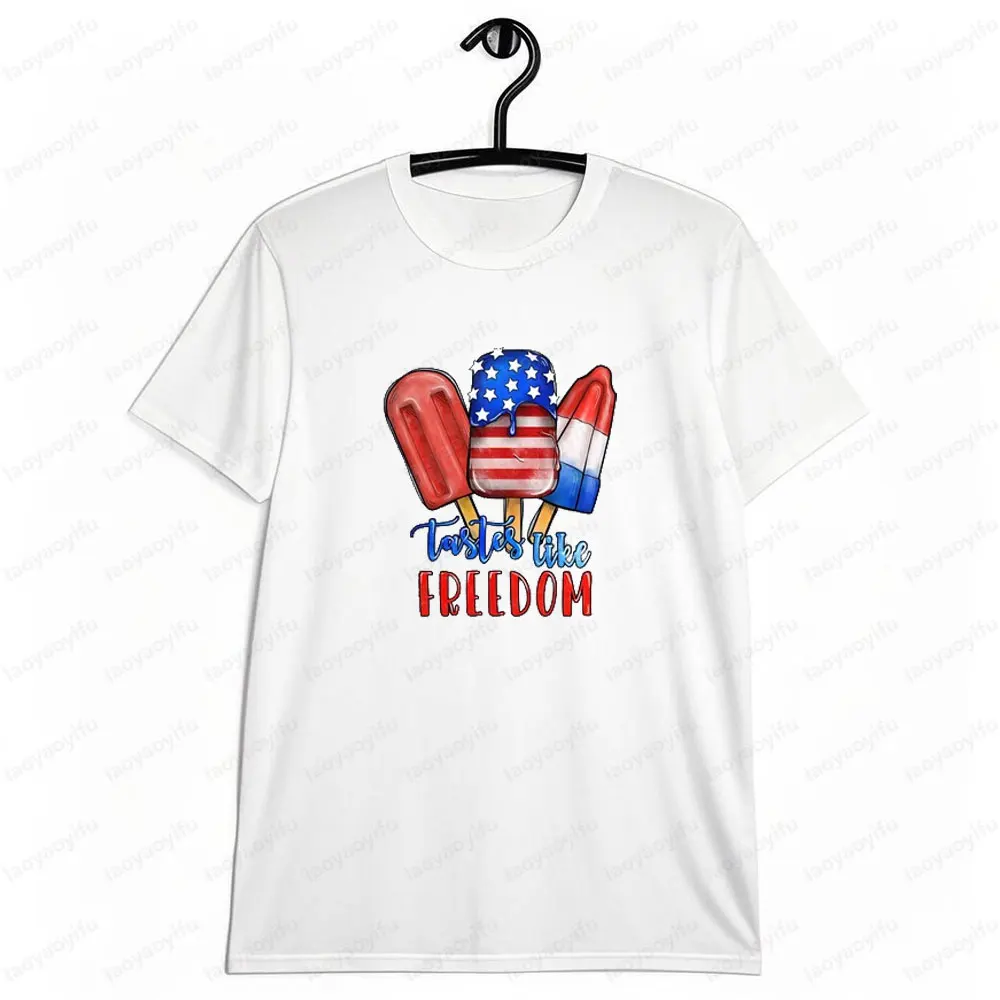 

Футболка Ice Creams Taste Like Freedom Футболка с флагом США Ретро Модная рубашка на 4 июля Мужчины Женщины Универсальная повседневная летняя футболка с коротким рукавом