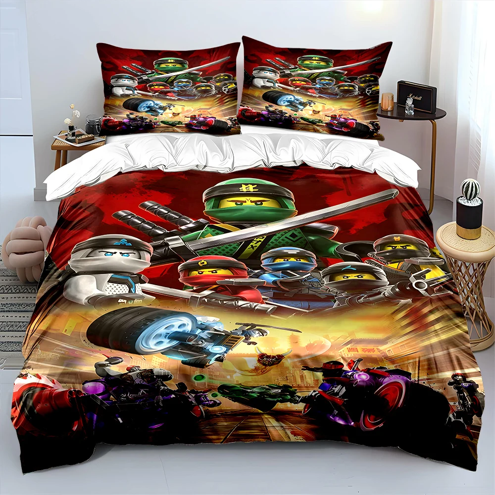 New Product！N-Ninja Games Pattern Duvet Cover Set Digital Print Colorful Polyester Bedding with Zipper Closur for Kids Gifts