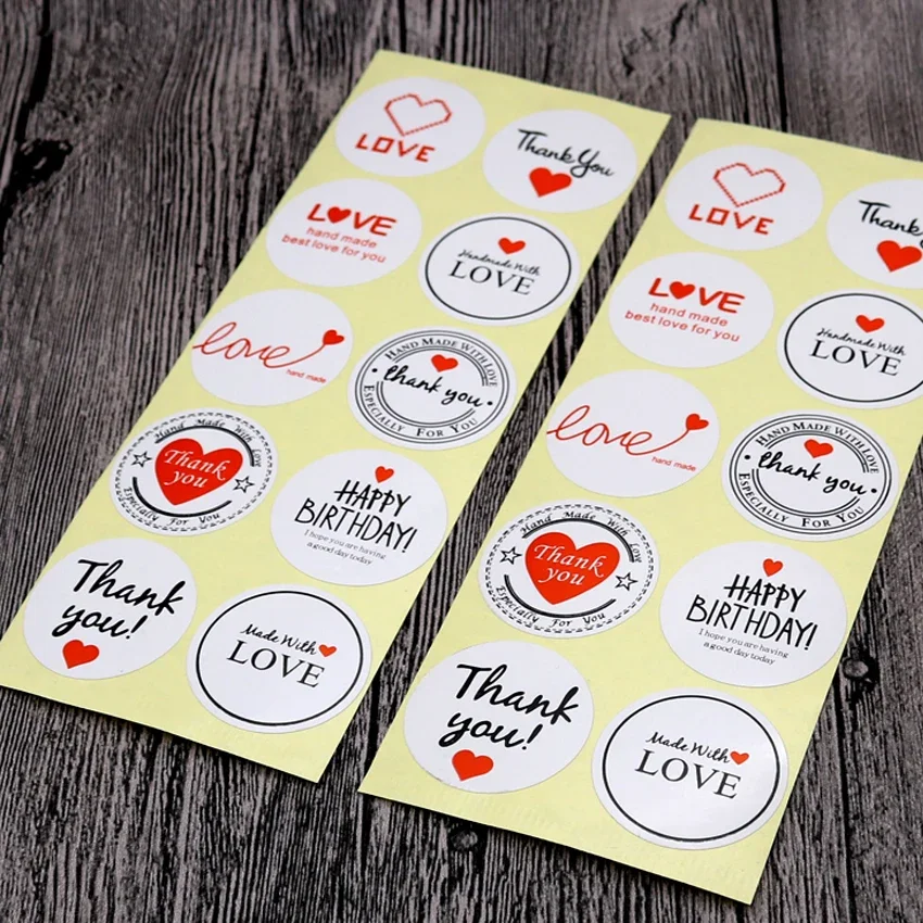 100PCS/lot Kraft Love Thank You RoundCute Vintage Seal Sticker Multifunction Gifts Posted Baking Decoration Cute Stickers