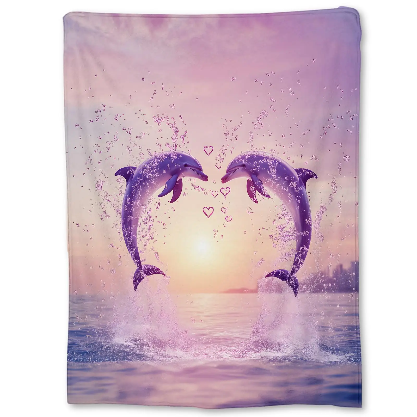 Dolphin Ocean Theme Blanket Gifts for Women Girls, Soft Warm Lightweight Flannel Throw Blanket for Living Room Sofa Travel Decor