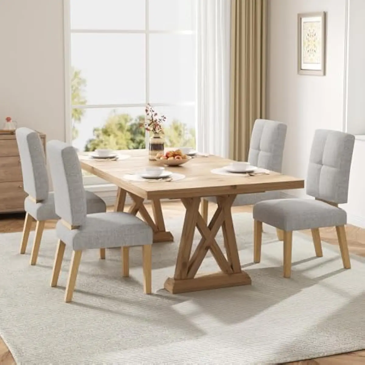 Wooden Dining Chairs 4-Pack Featuring Extra-Thick Ergonomic Cushions Solid Wood Frame Natural Finish Lightweight Yet Sturdy Desi
