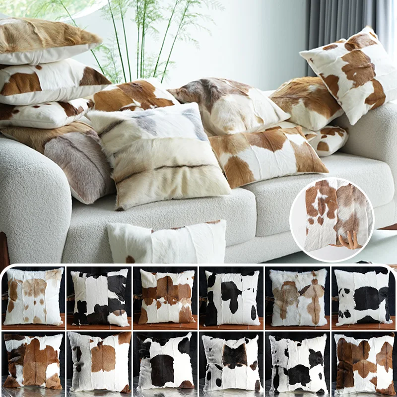 Plush Cow Print Pillowcase 50x50cm Double-sided Cushion Cover Artistic Color-block Throw Pillow Cover Home Decor