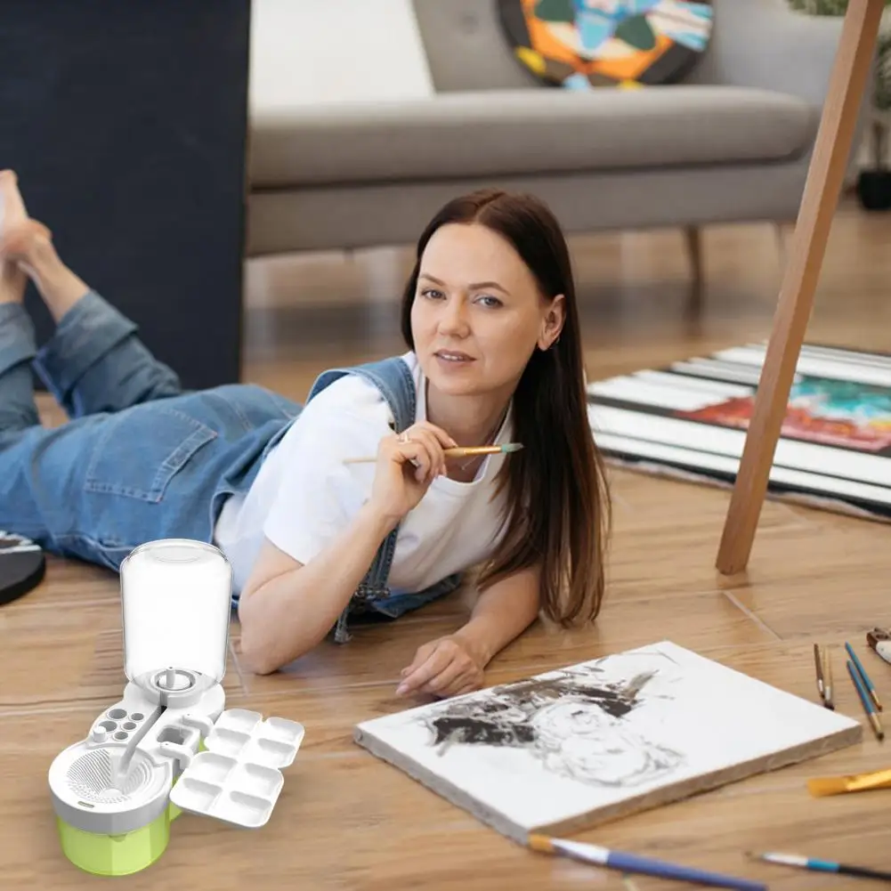 Soporte para pinceles de pintura, limpiador de pinceles portátil para circulación de agua para artistas, profesores, niños, 6 1, paleta de soporte para pinceles, pintura fácil