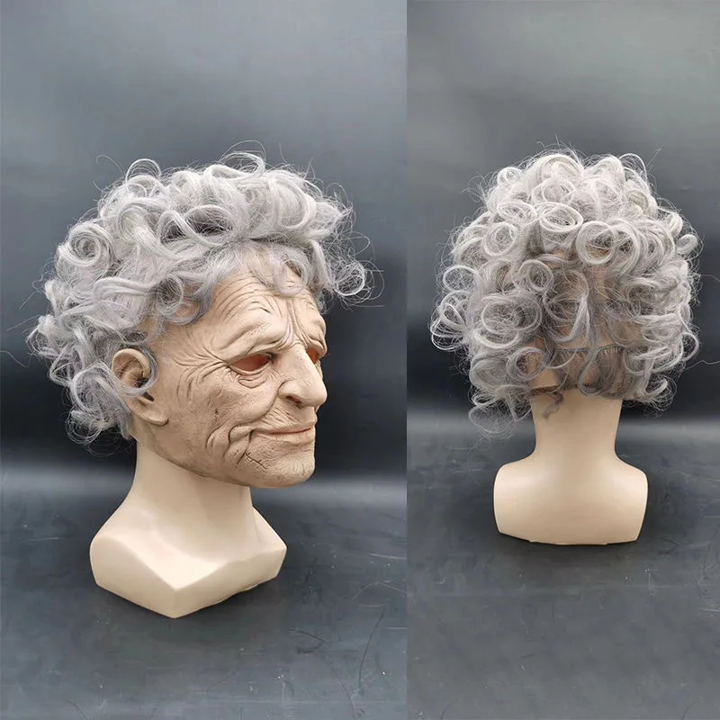 Vecchia donna maschera realistica spaventosa nonna maschera in lattice raccapricciante vecchi uomini antirughe parrucca costume cosplay puntelli maschere festa maschera di Halloween