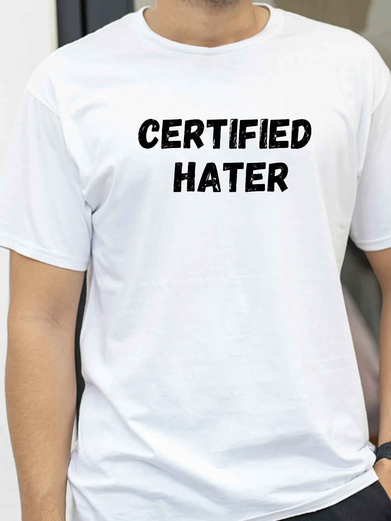 

Certified Hater Funny Meme T-Shirt Men Streetwear Loose Hip Hop Comfort Breathable Harajuku Casual Tee