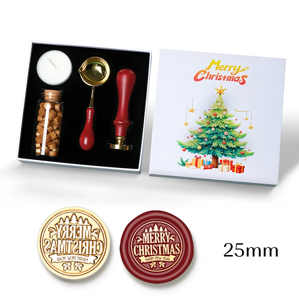 Christmas Brass Wax Seal Stamp Kit 25mm Round Wood Handle Sealing Stamp for Wedding Invitations Wine Bottles Gift Wrapping Craft