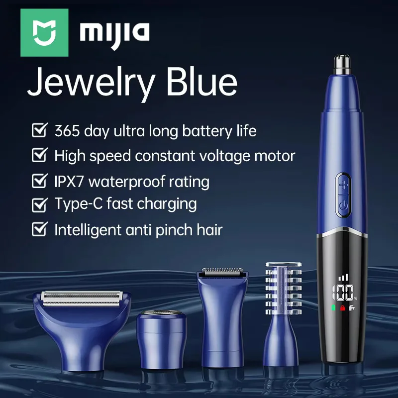 

Новый электрический триммер для носа Mijia, портативный, 5 в 1, многофункциональный, для мужчин, водонепроницаемый IPX5, с цифровым дисплеем