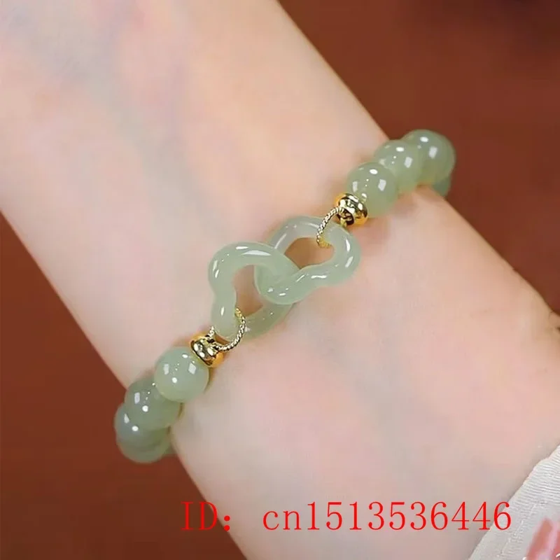 Natural Hotan Jade Love Connecting Buckle Beads Bracelet Adjustable Bangle Jewellery Accessories DIY Hand-Carved Woman Amulet