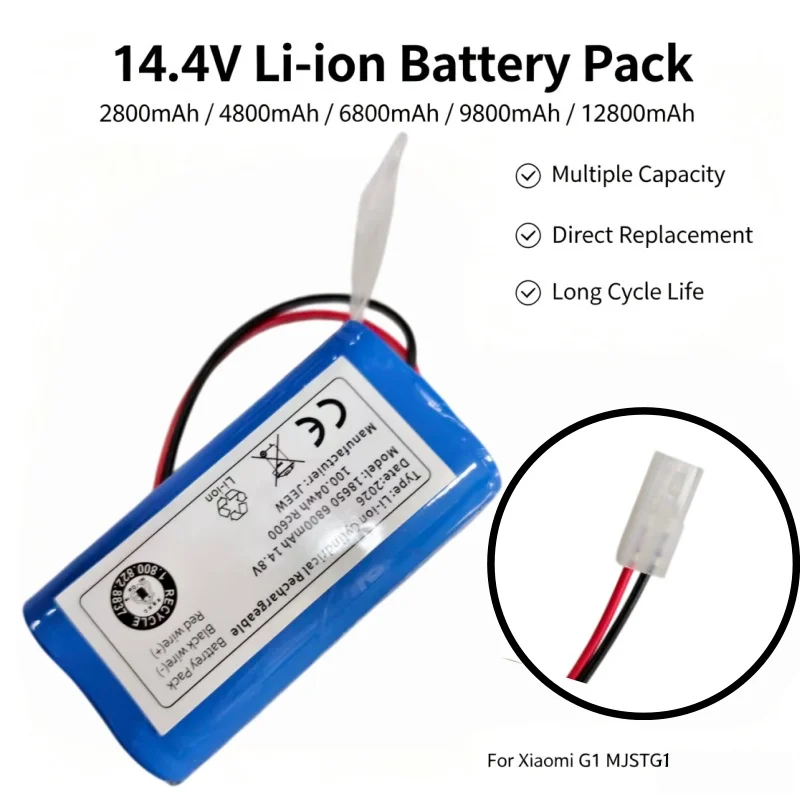 4S1P 14.4V 2800-6800mAh Lithium-ion Battery Pack, Replacement Spare Battery for Xiaomi Mi Essential G1 MJSTG1 Robot Vacuum