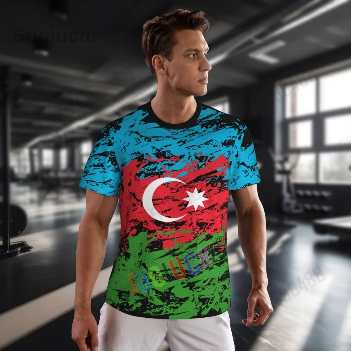 2026 أذربيجان العلم الرجعية ثلاثية الأبعاد الطباعة الصيف تي شيرتات قصيرة الاكمام الرجال النساء ملابس شبكية تنفس الرياضة تيز #1