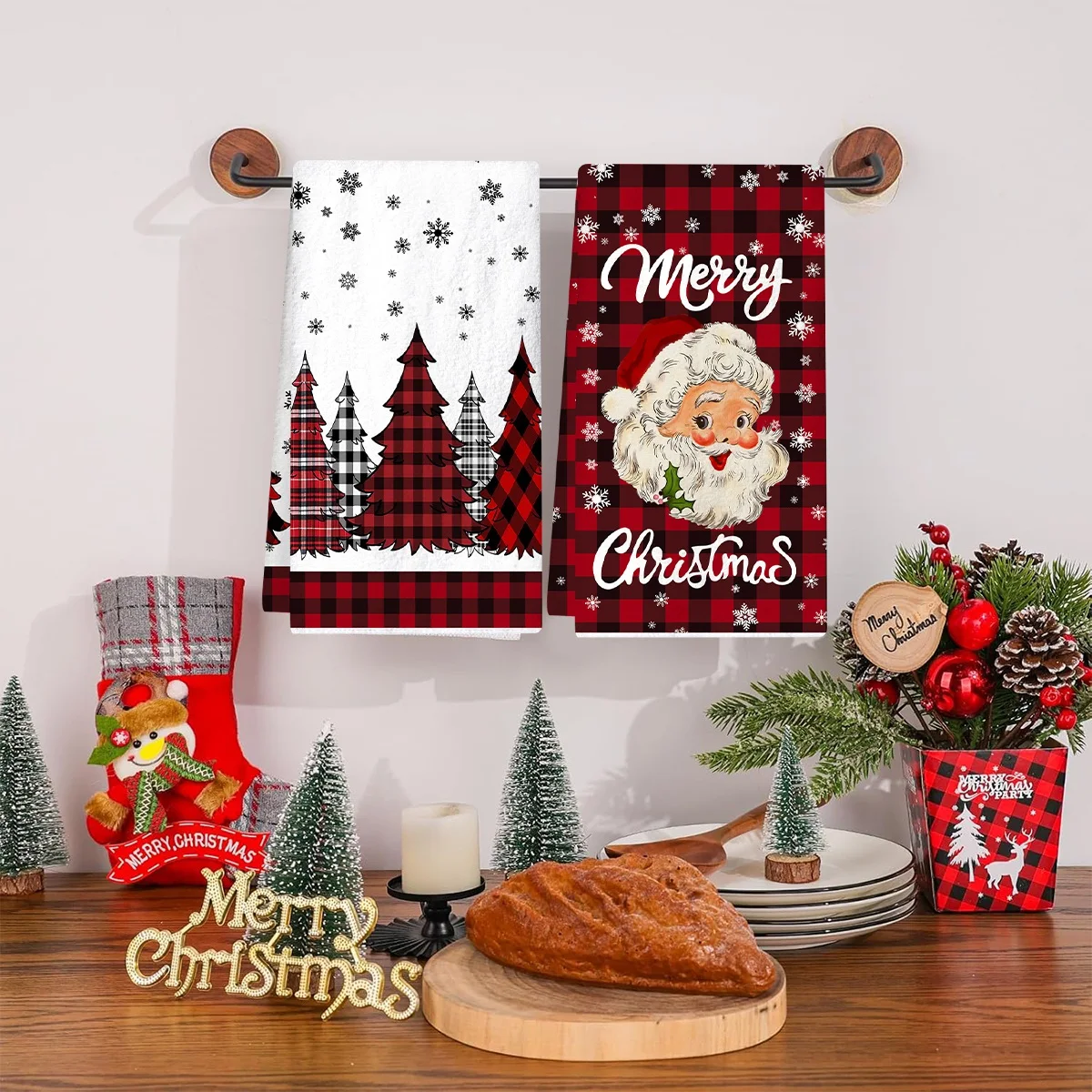 2 stücke Weihnachten Küche Handtücher Frohe Weihnachten Dekoration 2025 Weihnachten Santa Claus Gericht Handtuch Navidad Natal Geschenke Neue Jahr 2026 – Detail 3