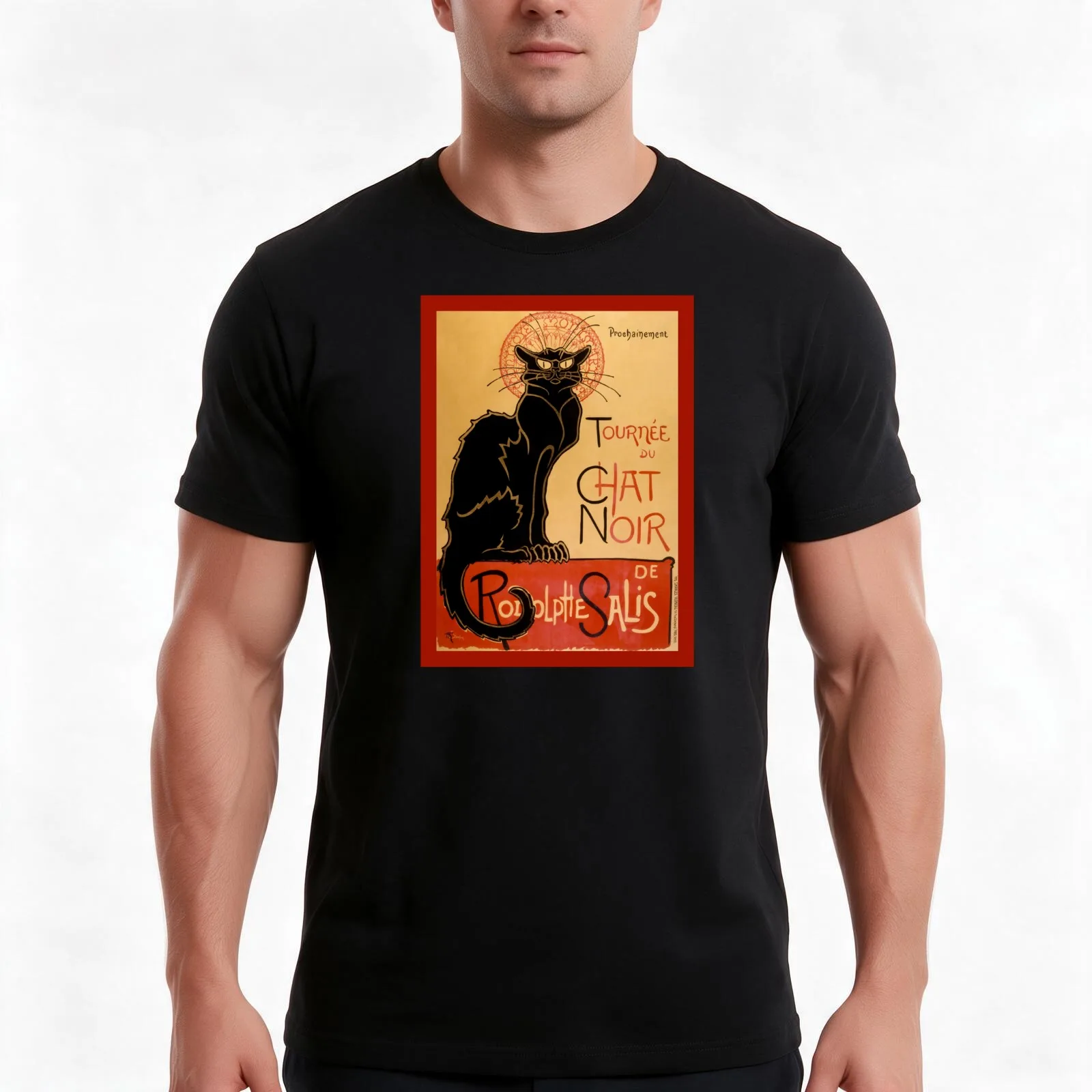 Poster La tournée du Chat Noir T-Shirt, Summer Casual Cotton Tee, Oversized Streetwear Tops, Vintage Graphic Print, 100% Cotton