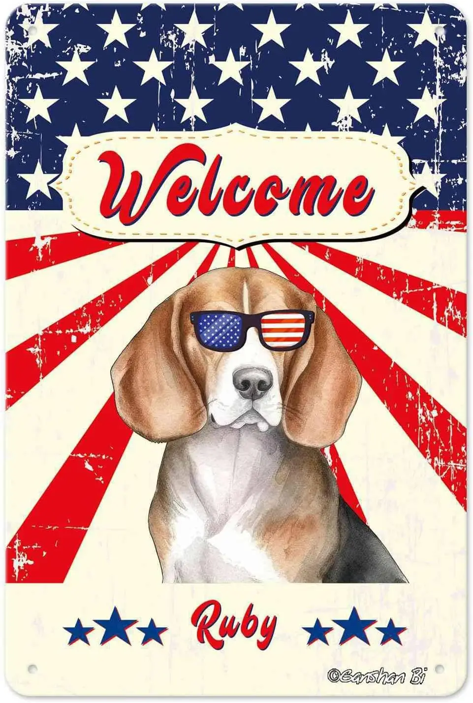 American Flag Beagle Metal Sign Patriotic Dog Welcome Tin Signs The 4Th Of July Independence Day Art Wall Home Decor
