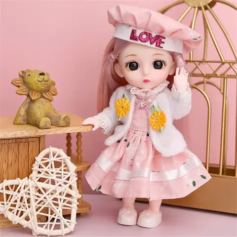 16cm 1/12 Cute Princess Doll 13 Joints BJD DIY Doll Toys with Clothes Shoes Movable Sweet Face Child Girl Birthday Gift for Kids
