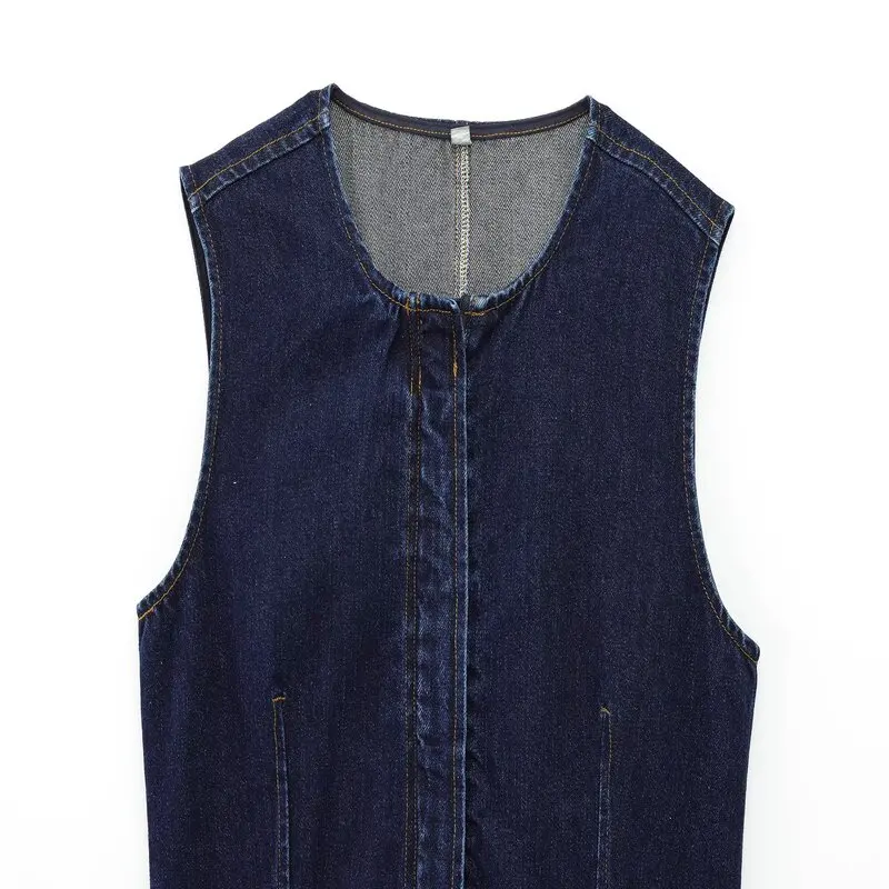 سترة نسائية بدون أكمام من الدنيم بتصميم نحيف ورقبة مستديرة، طول عادي، متعددة الاستخدامات، مصنوعة من مواد أخرى بنسبة 00%، ربي... #3